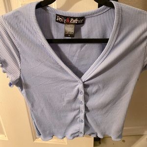 Blue button front crop top